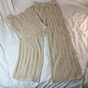 Women's Cream Textured Pants & Top Set